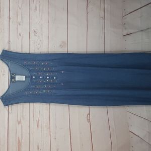 Vintage♡Denim♡Embroidered Floral♡Country♡Jumper Maxi Dress